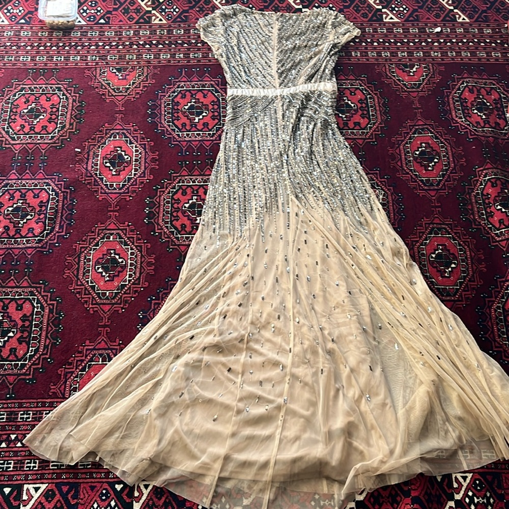 ADRIANNA PAPELL SEQUIN BEADED EMBELLISHED GOLD BRONZE MAXI DRESS LONG GOWN 4 - Picture 6 of 8